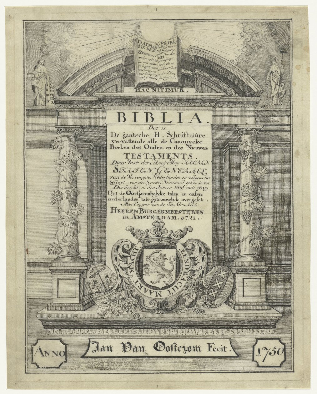 Titelsida till en bibel från 1721 av Jan van Oosterom