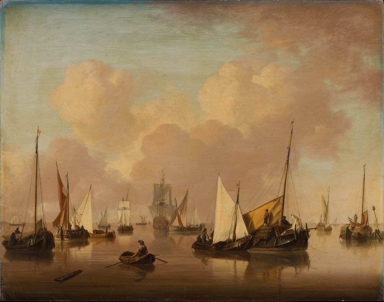 Båtar och segelbåtar på ett lugnt hav av Jan van Os