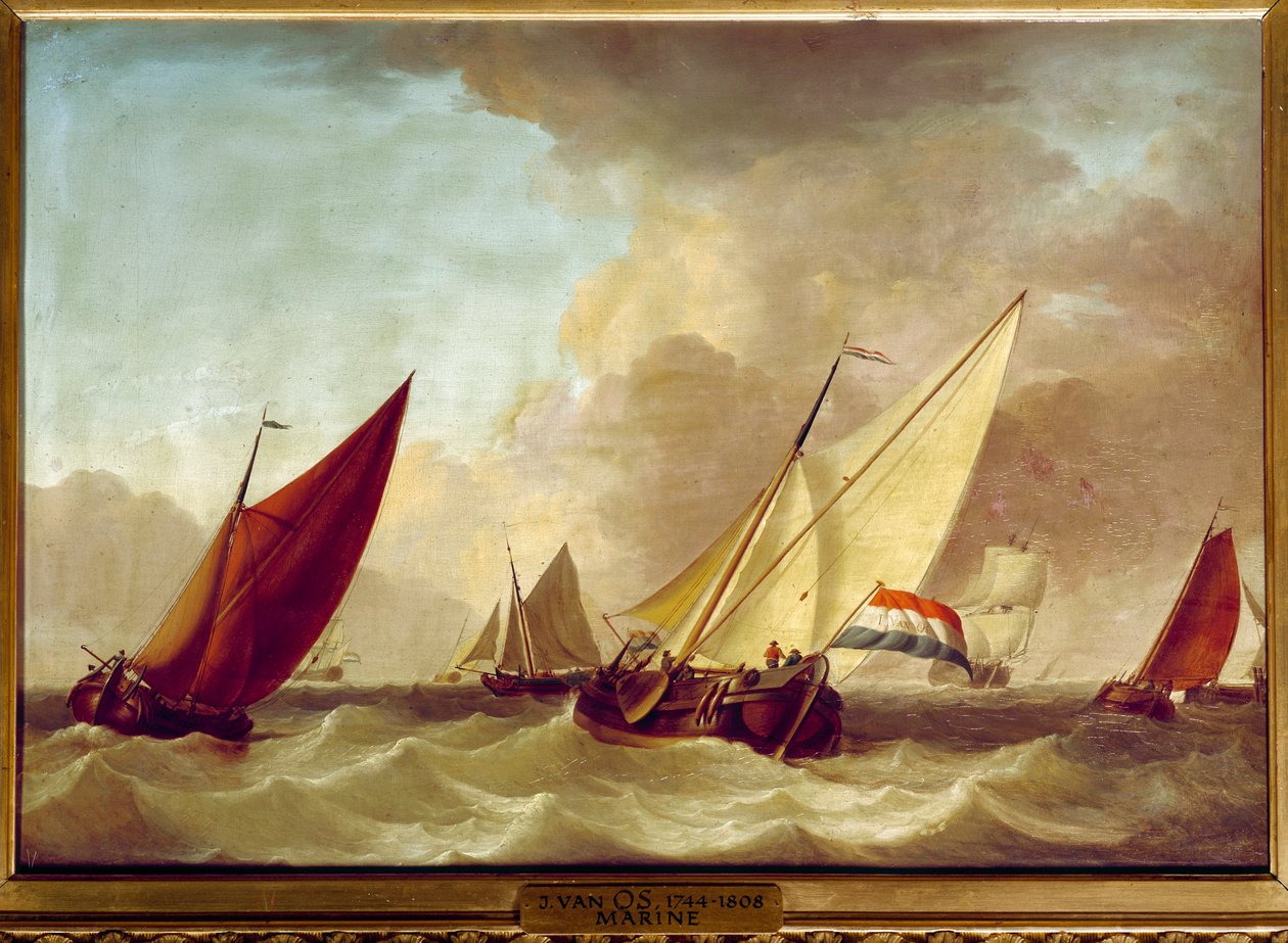 Marinmålning av Jan van Os (1744-1808) 1700-tal sön. 0,52 X 0,73 m av Jan van Os