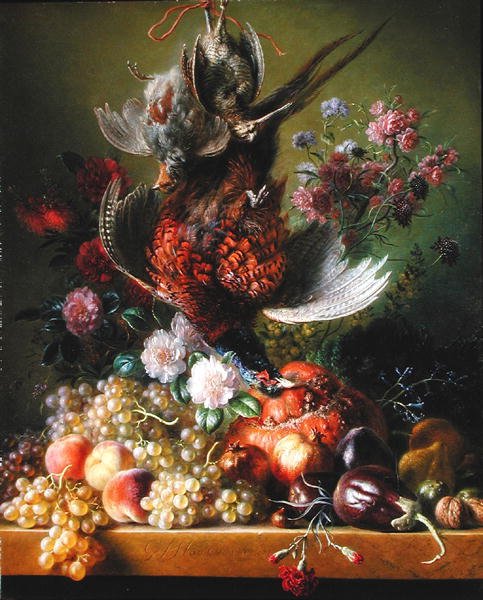 Stilleben med fasan och blommor, 1838-39 av Jan van Os