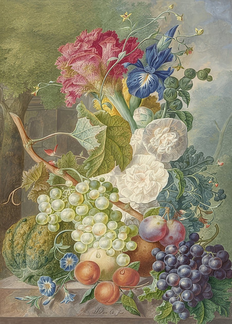 Stilleben med blommor och frukter. Omkring 1775-1800 av Jan van Os