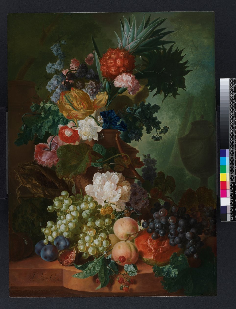 Vas med blommor och frukt, före 1808 av Jan van Os