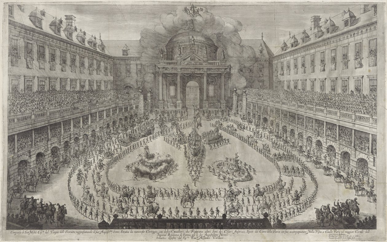 Karusell i Hofburg i Wien Balett till häst i samband med bröllopet mellan kejsar Leopold I och Margareta Theresia av Spanien (serietitel) av Jan van Ossenbeeck