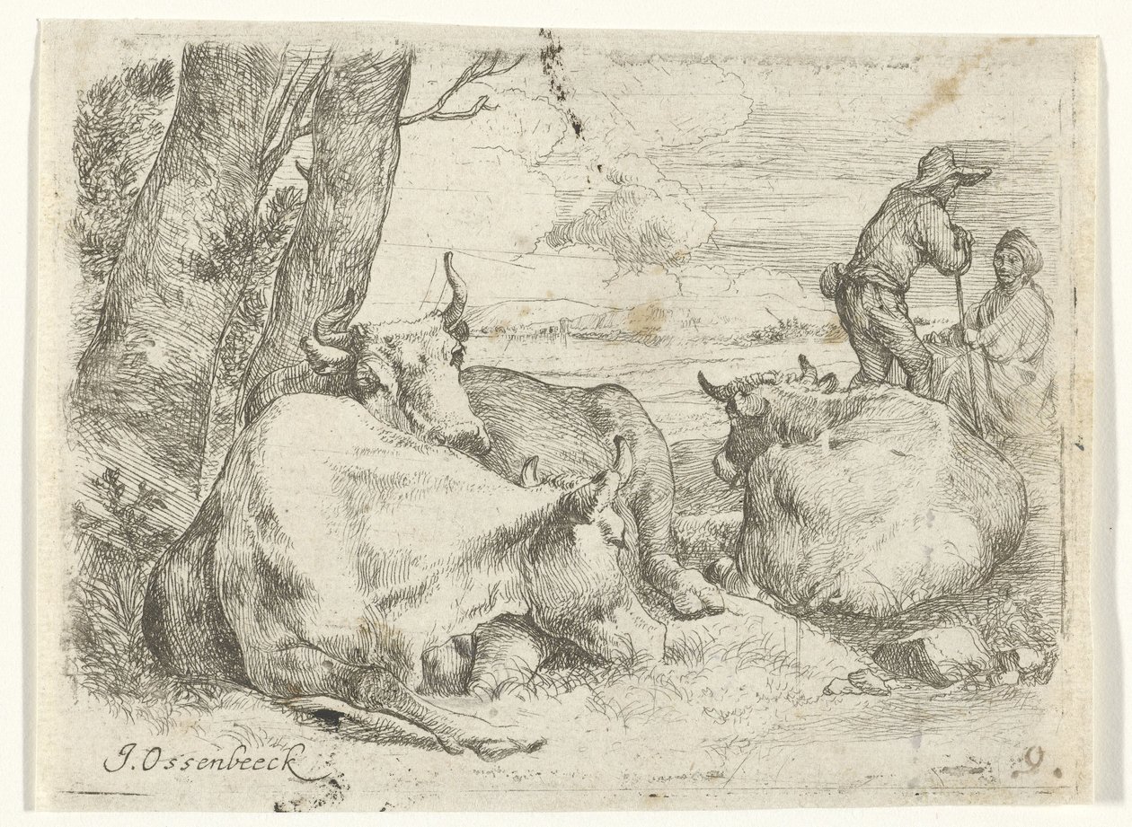 Tre kor och två herdar av Jan van Ossenbeeck