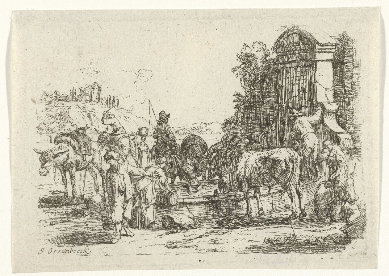 Dricker boskap vid en brunn av Jan van Ossenbeeck
