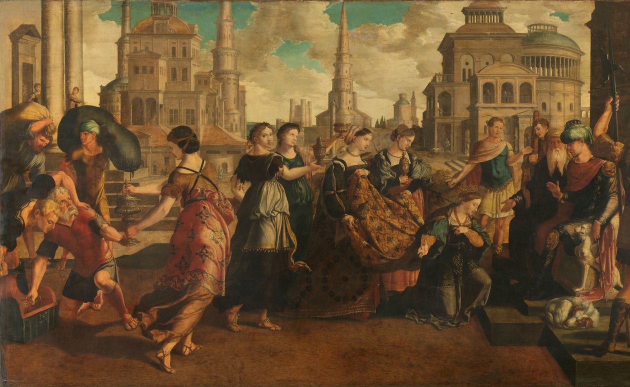 Salomo och drottningen av Saba av Jan van Scorel (circle of)
