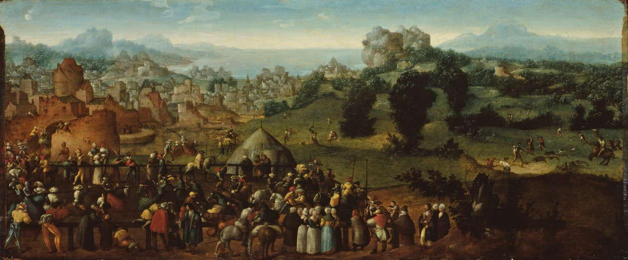 Landskap med turnering och jägare av Jan van Scorel