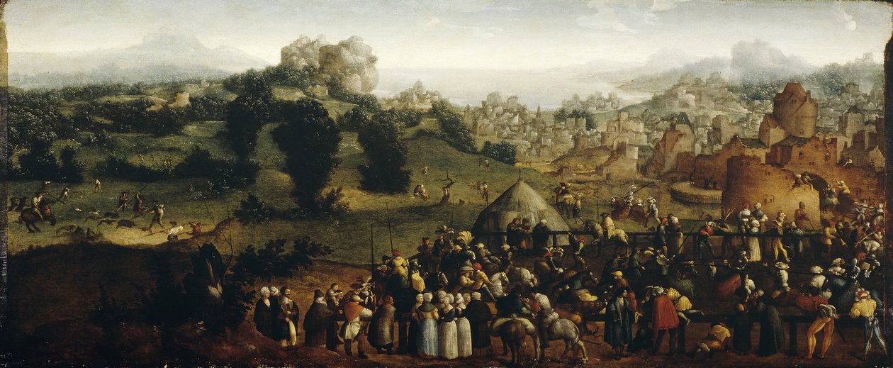 Landskap med turnering och jägare, 1519-20 av Jan van Scorel