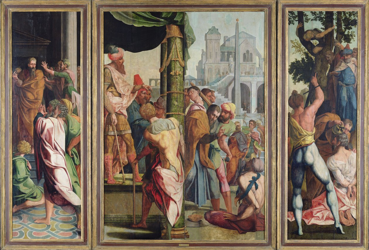 Predikan, arresteringen och martyrskapet av St. James the Greater, från Polyptych of St. Stephen and St. James the Greater, c.1541 av Jan van Scorel