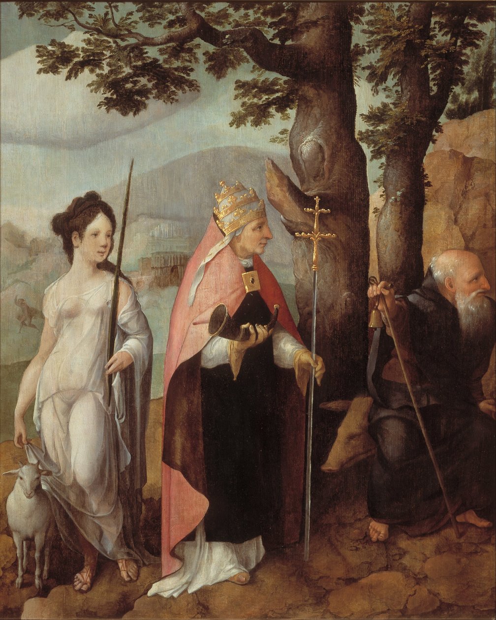 Triptyk med Kristi intåg i Jerusalem, helgon och på utsidan av vingarna, familjen Van Lokhorsts beskyddare av Jan van Scorel