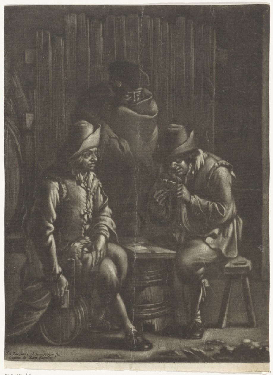 Kortspelare runt en tunna av Jan van Somer