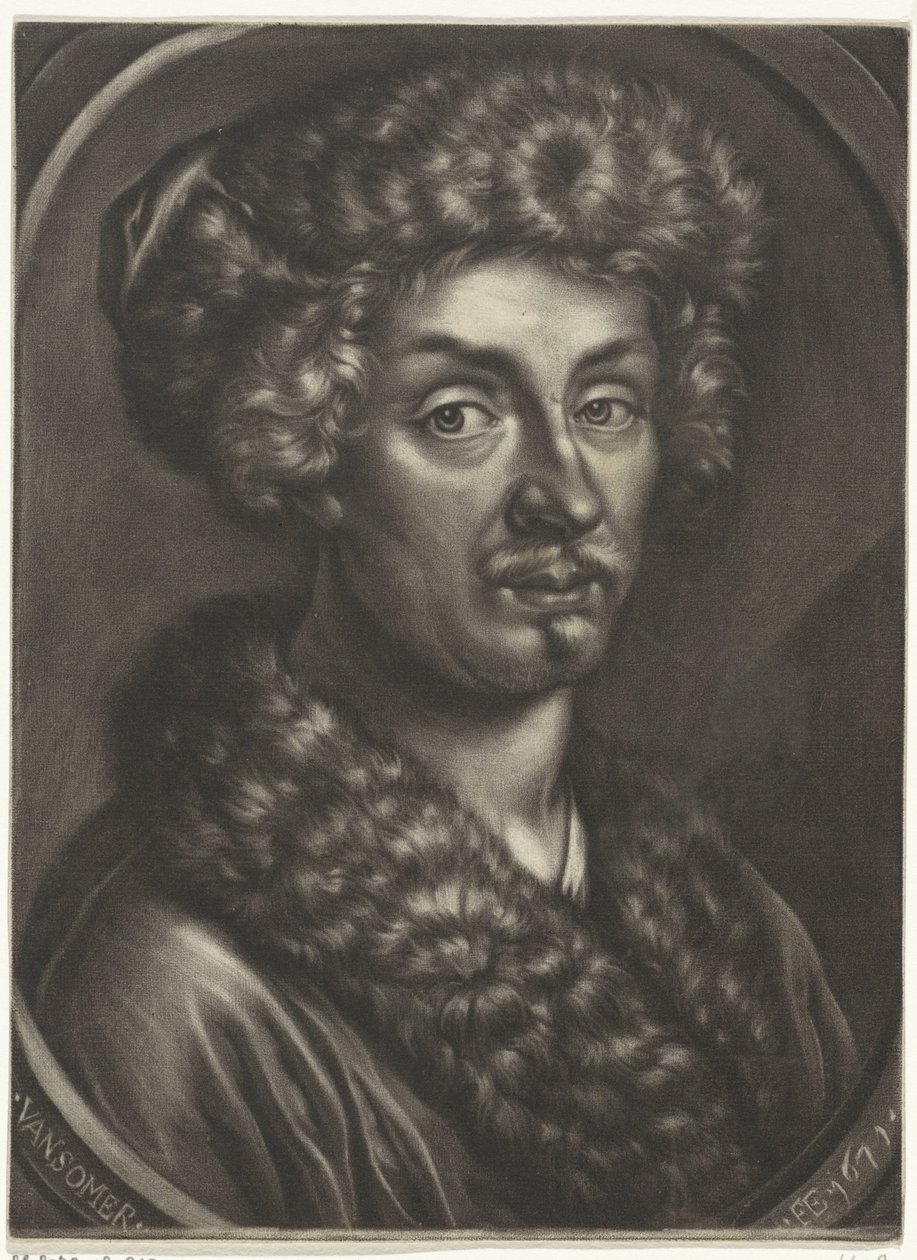 Porträtt av en man med en pälsmössa av Jan van Somer