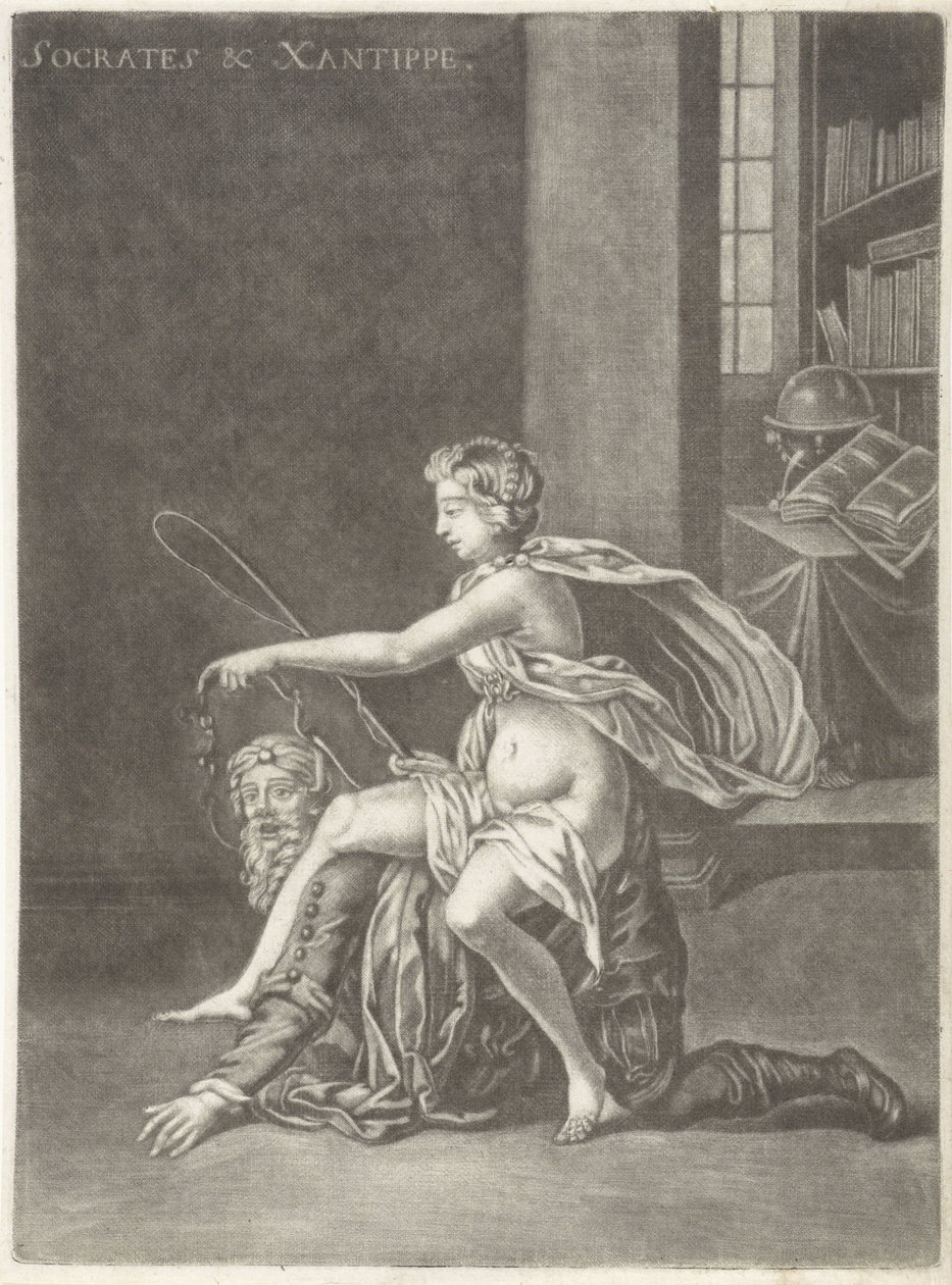 Sokrates hånad av sin fru Sokrates och Xanthippe (titel på objekt) av Jan van Somer