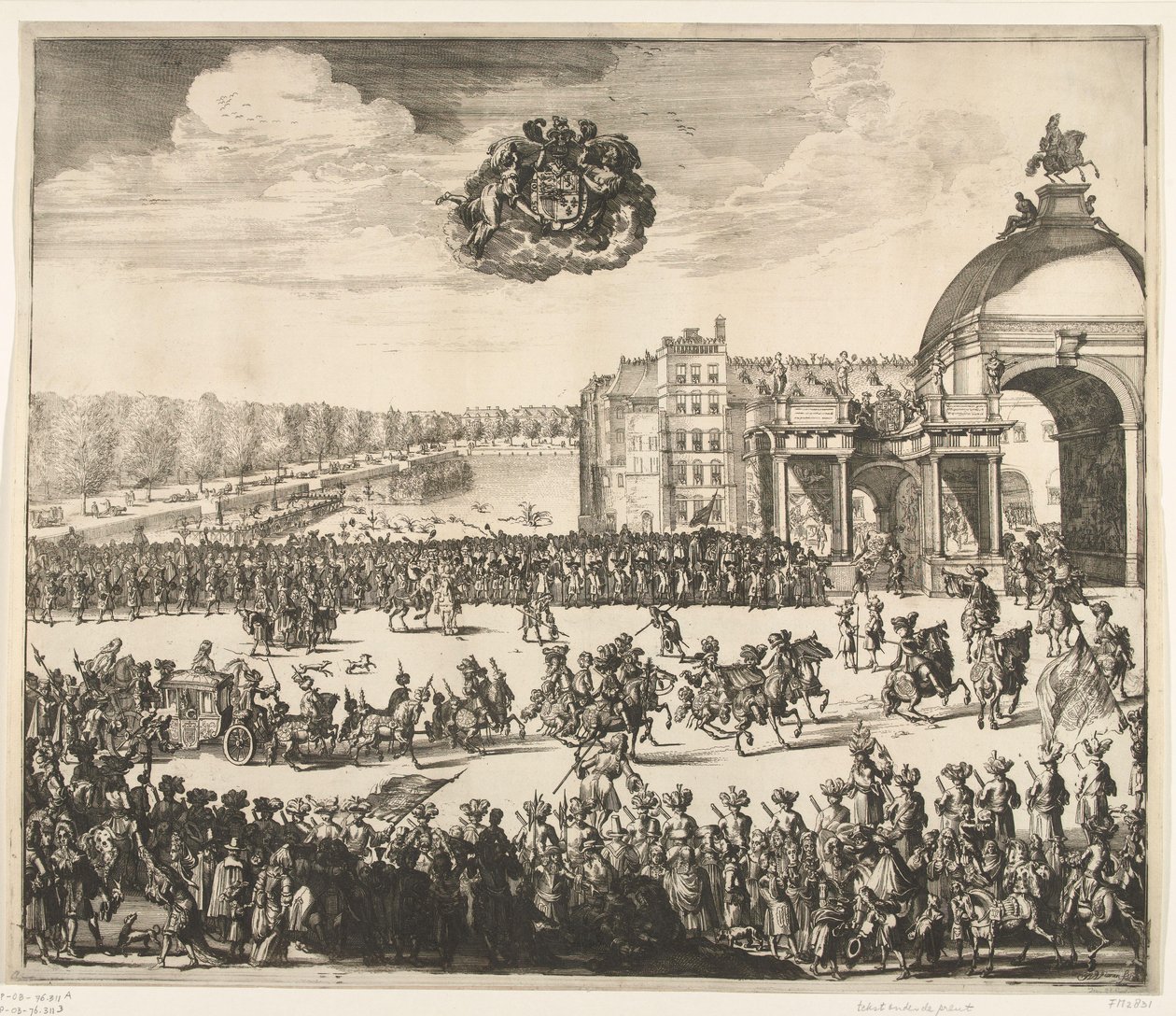 Kung Vilhelm III:s inträde i Haag, 1691 På Blyde, mycket önskat, och först Royal Inhalingh av William III, kung av England, Skottland, Vranckryck och Yerlandt, etc. Binnen Haag den 5 februari, i den Jaere 1691 (titel på av Jan van Vianen