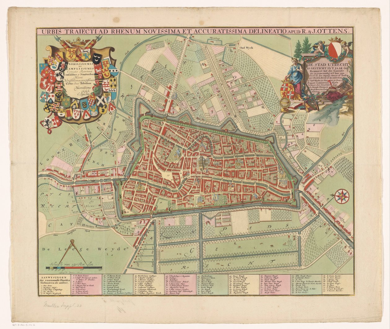Plattgrund från staden Utrecht Den senaste och mest exakta ritningen av staden som korsar Rhen (titel på objekt) av Jan van Vianen