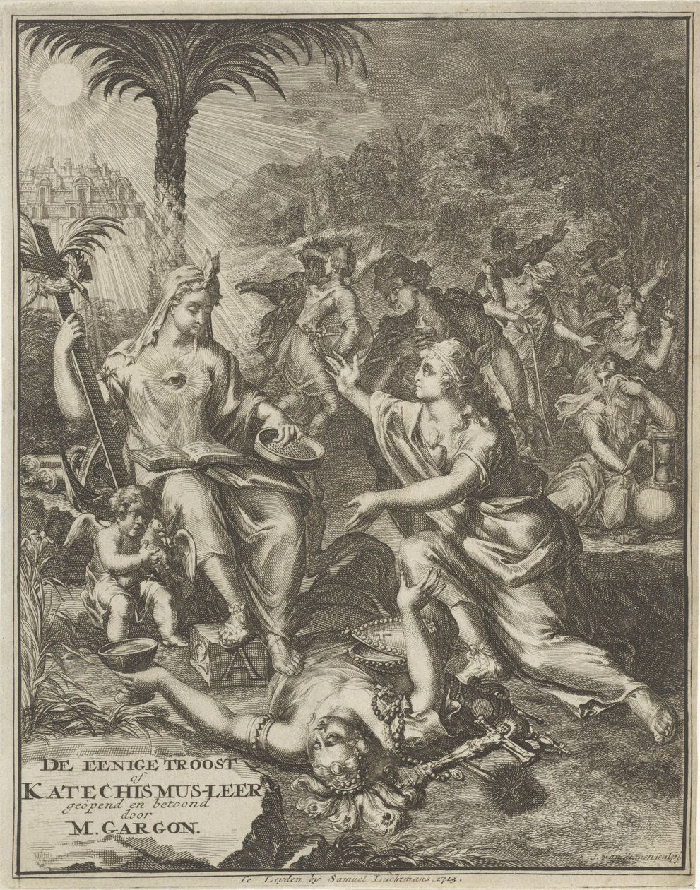 Titelsida för: M. Gargon, Den enda trösten, 1713 av Jan van Vianen