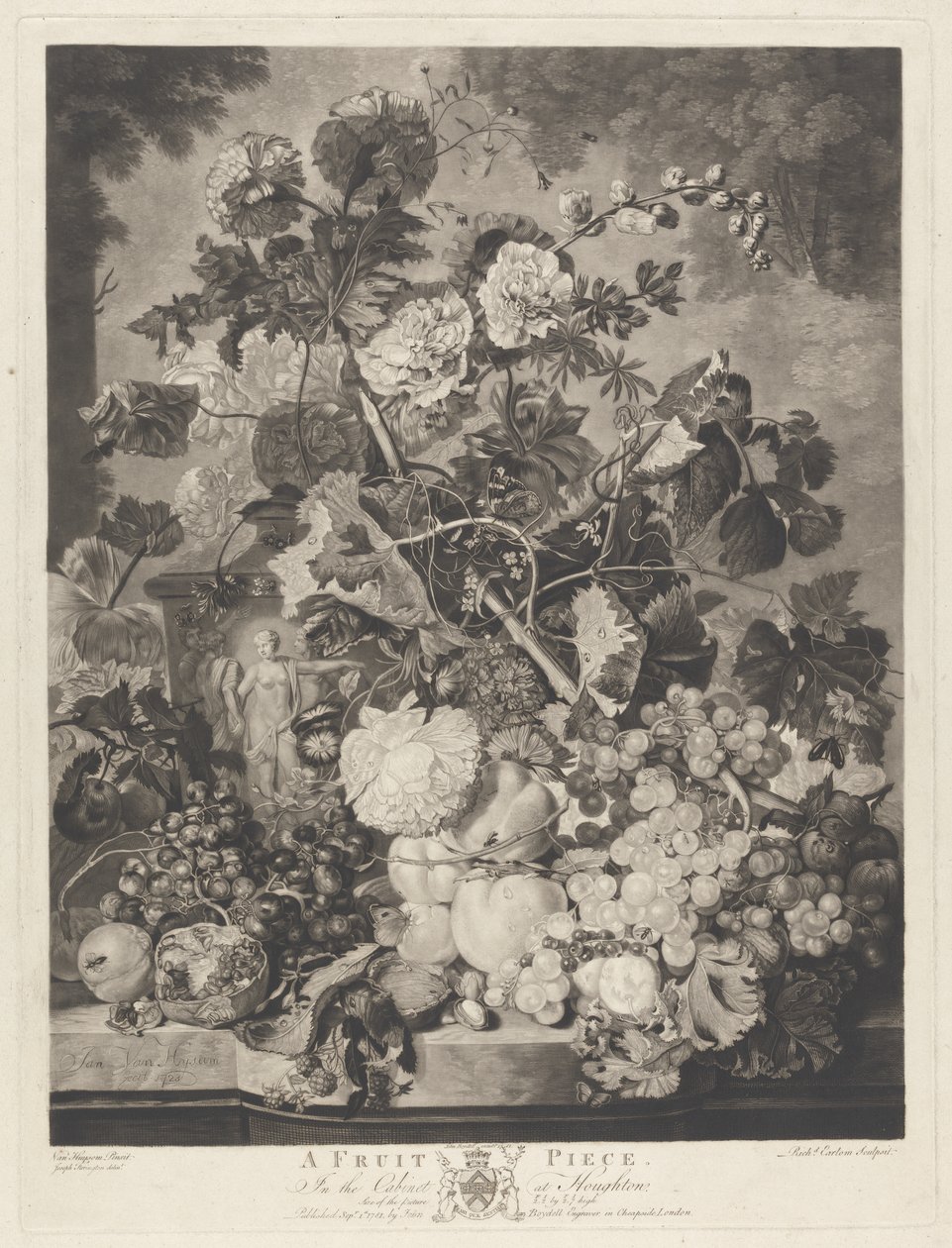 A Fruit Piece, graverad av Richard Earlom, 1781 av Jan van after Huysum