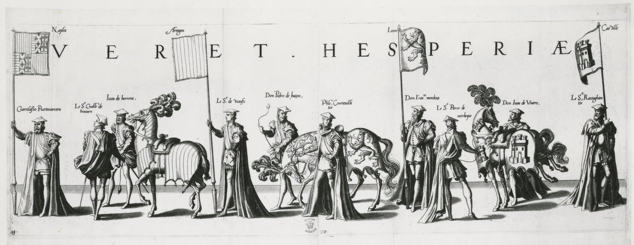 Kastiliens och Leons vapen vid kejsar Karl Vs begravningsprocession 1559 av Jan van and Doetechum Doetechum the elder
