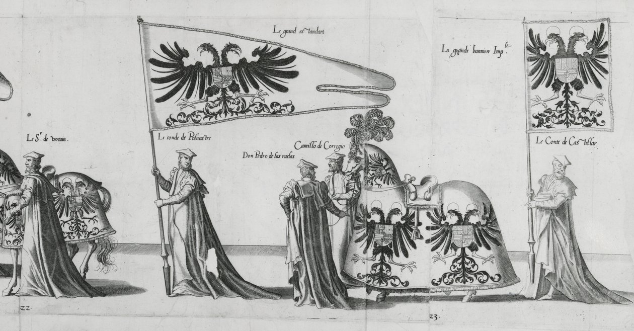 Banderoller vid kejsar Karl Vs begravningståg, 1559 av Jan van and Doetechum Doetechum the elder