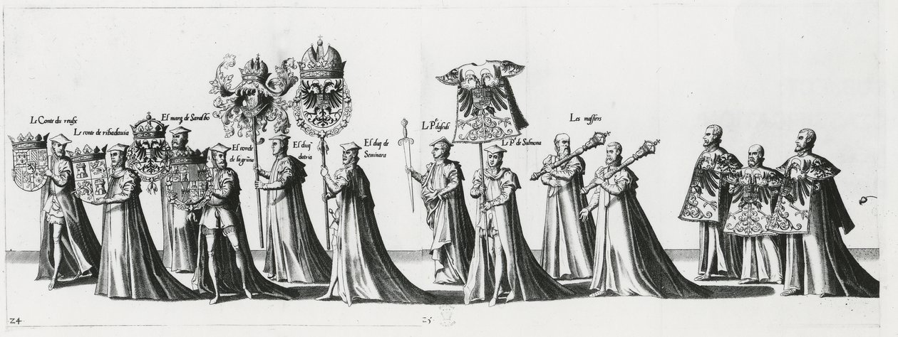 Kejserliga vapen vid begravningsprocessen av kejsar Karl V, 1559 av Jan van and Doetechum Doetechum the elder