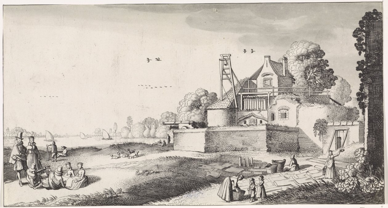 Blekningsfält för en fästning Playsante landskap och roliga ansikten (serietitel) av Jan van de Velde (II)