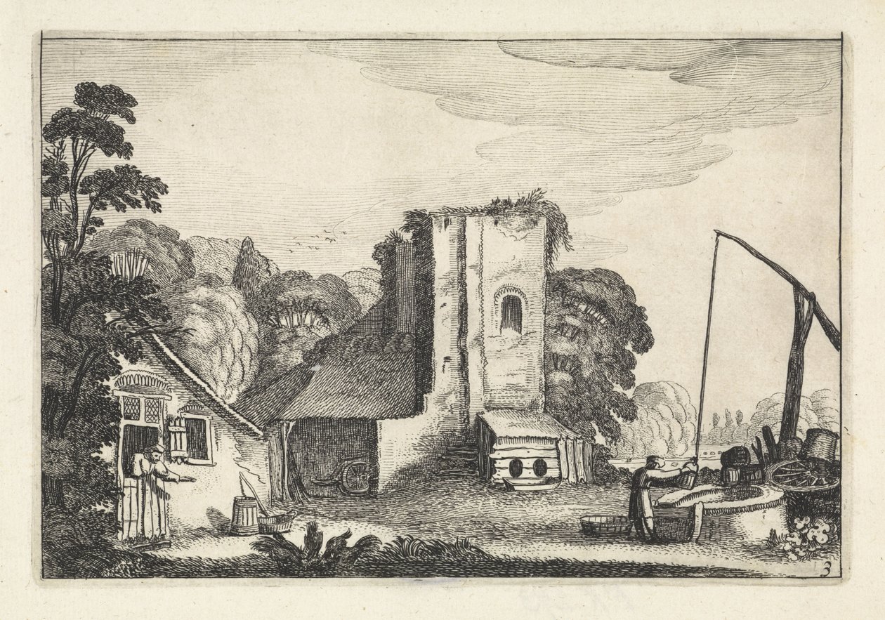 Figurer på ett värdshus på natten Landskap (serietitel) Amenissimae aliquot requculae (serietitel) av Jan van de Velde (II)