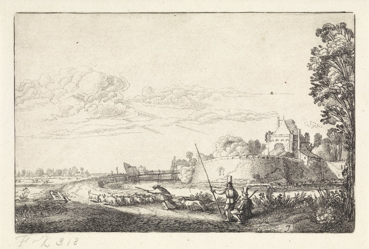 Landskap med Zijlpoort i Haarlem Landskap (serietitel) Amenissimae aliquot requculae (serietitel) av Jan van de Velde (II)
