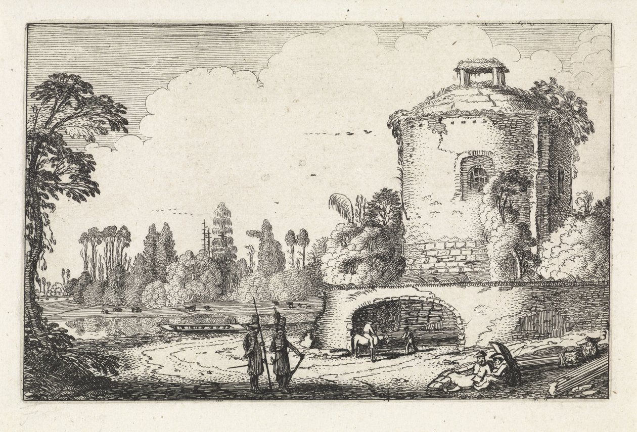 Landskap med ett runt torn Landskap (serietitel) Amenissimae aliquot requculae (serietitel) av Jan van de Velde (II)