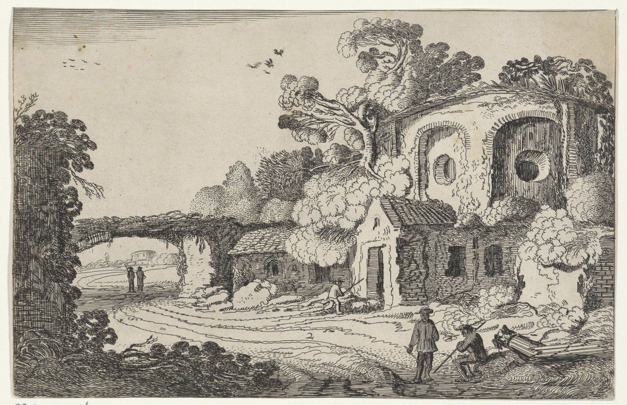 Landschap met oude burcht Ruiner i landskap (serietitel) Forntida ruiner och några av de vackraste regionerna (serietitel) av Jan van de Velde (II)