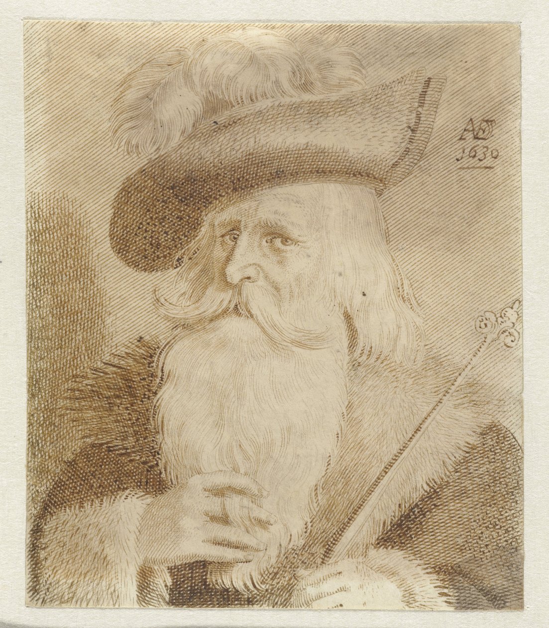 Man med pälskrage, mössa och stav av Jan van de Velde (II)