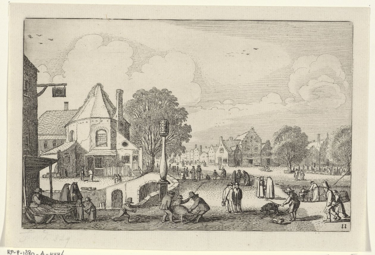 Marknadsdag i en stad Landskap (serietitel) Amenissimae aliquot requculae (serietitel) av Jan van de Velde (II)