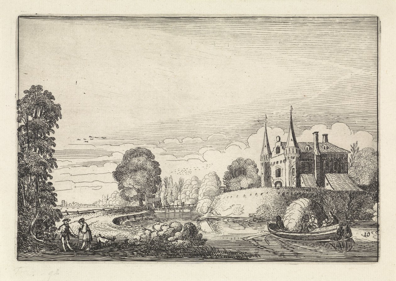 Fritidsbåt i en vallgrav Landskap (serietitel) Amenissimae aliquot requculae (serietitel) av Jan van de Velde (II)