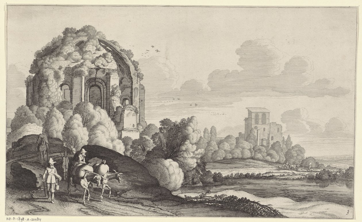 Resenärer vid Temple of Minerva Medica i Rom Landskap efter Pieter de Molijn (serietitel) av Jan van de Velde (II)