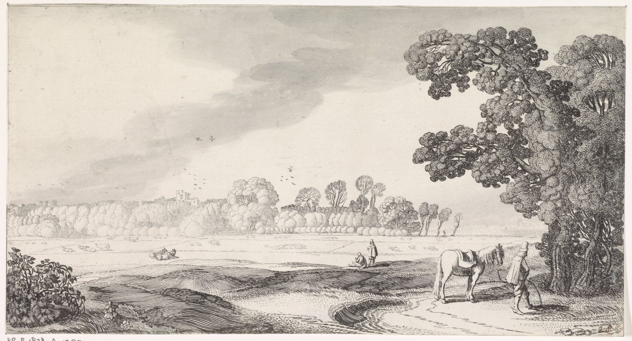 Beteslandskap med platsende man Playsante lantschappen end vermakelycke views (serietitel) av Jan van de Velde (II)