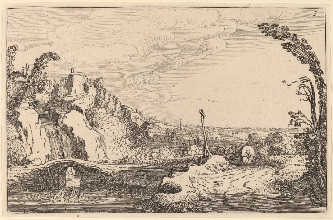 Kaskad under en stenbro av Jan van de Velde II