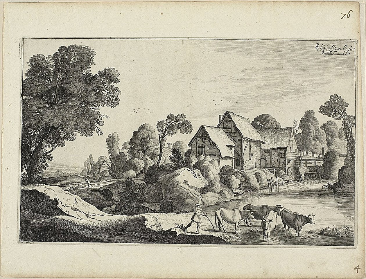 Boskapshjord vid ett vadställe nära en vattenkvarn av Jan van de Velde II