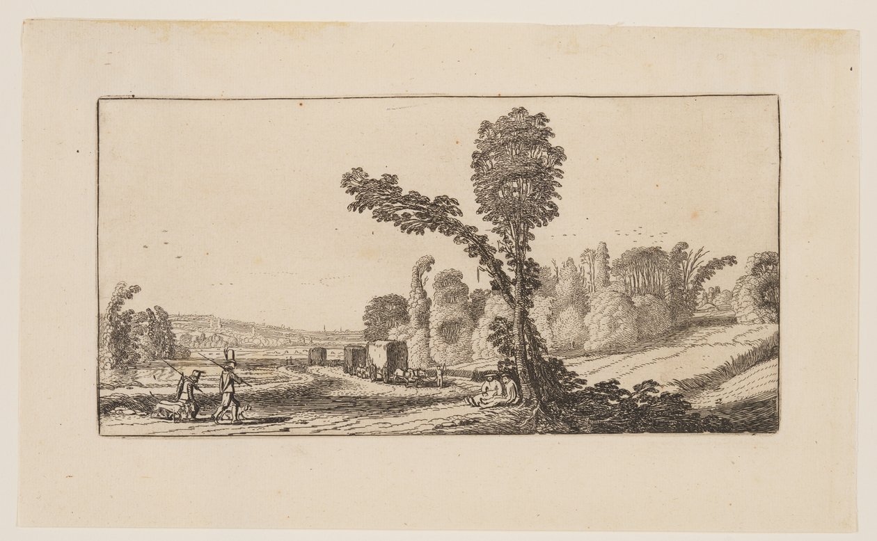 Landskap med jägare och hövagnar, ur Sex landskap av Jan van de Velde II
