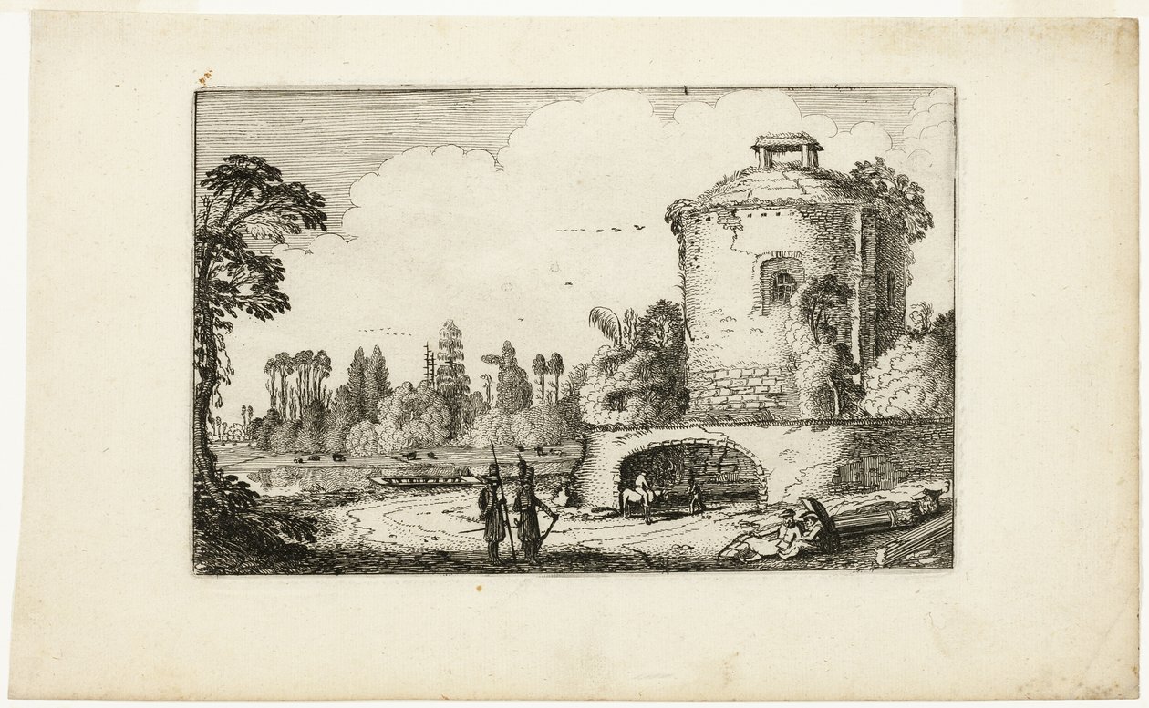 Landskap med runt torn av Jan van de Velde II