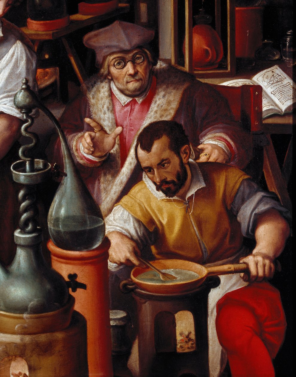 Alkemistens laboratorium, detalj av Jan van der Straet