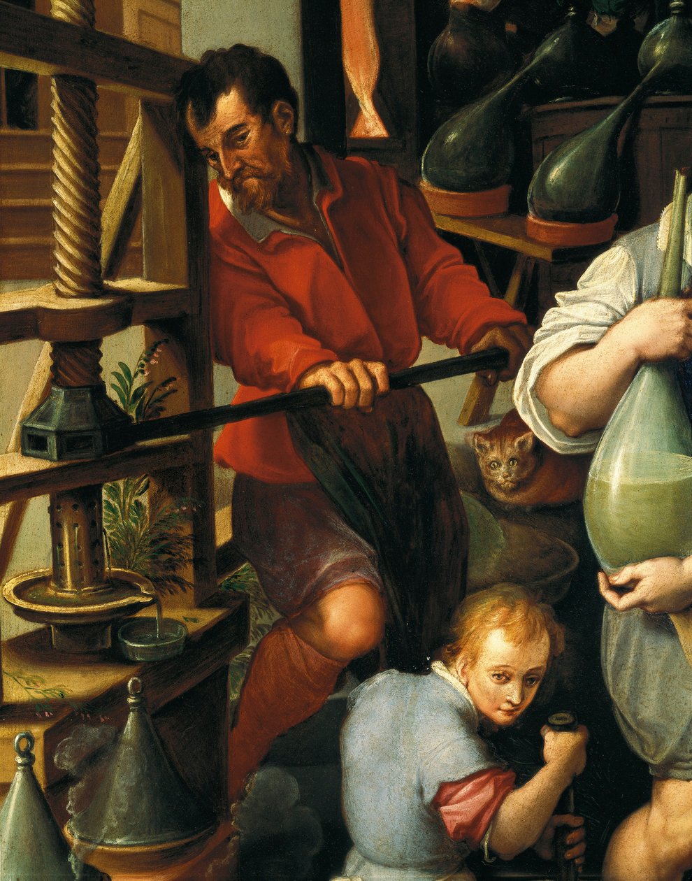 Alkemistens laboratorium, detalj av Jan van der Straet
