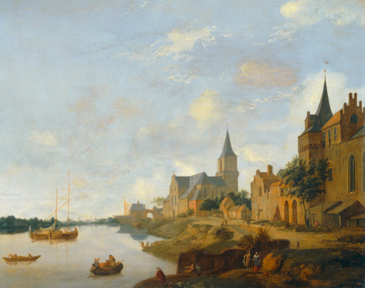 Rhen vid Emmerich med St Martins kyrka ... av Jan van der (manner of) Heyden