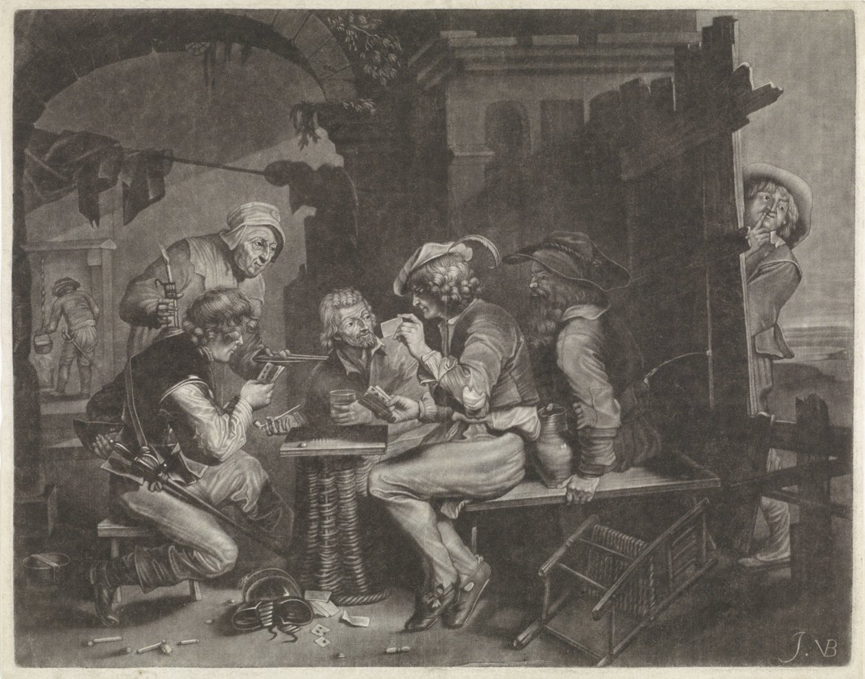 Kortspelare och en kissande man av Jan van der Bruggen