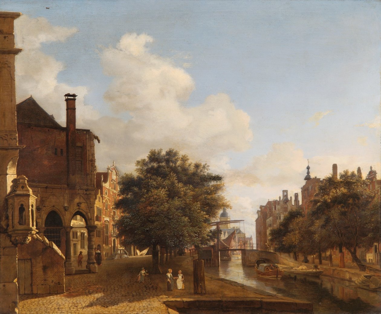 Arkitektonisk fantasi, med det gamla rådhuset, Amsterdam c.1667-72 (olja på ekpanel) av Jan van der Heyden