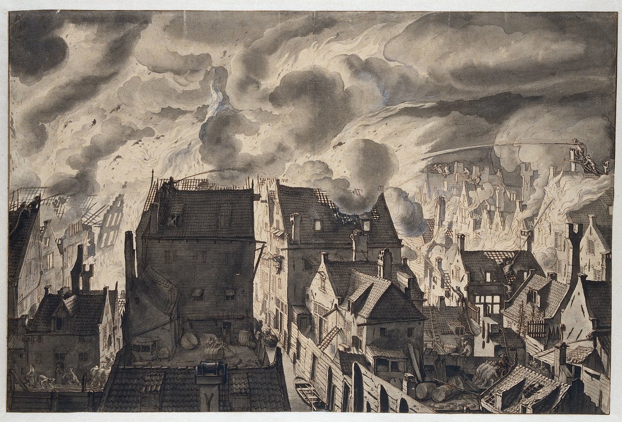 Brand vid Elandsgracht av Jan van der Heyden