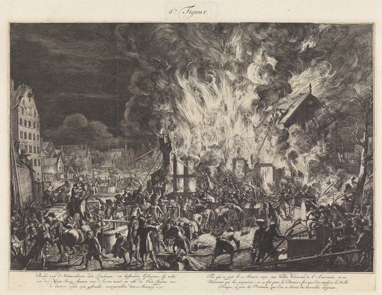 Brand i amiralitetets repslagarbana, 1673 av Jan van der Heyden
