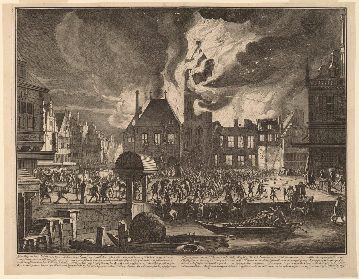 Bränning av det gamla Amsterdams stadshus av Jan van der Heyden