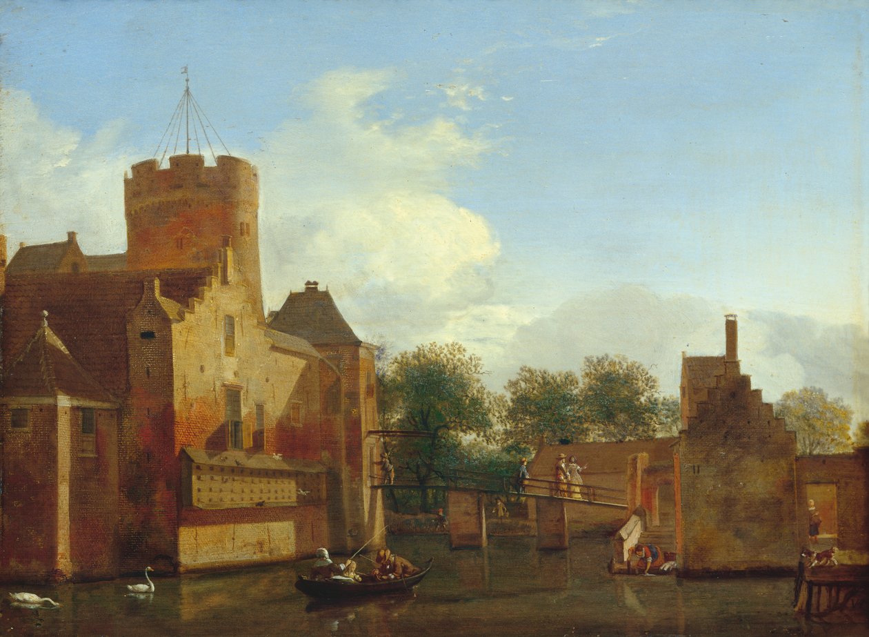 Loenerslot Castle i Holland, ca 1665-70 (olja på ek) av Jan van der Heyden