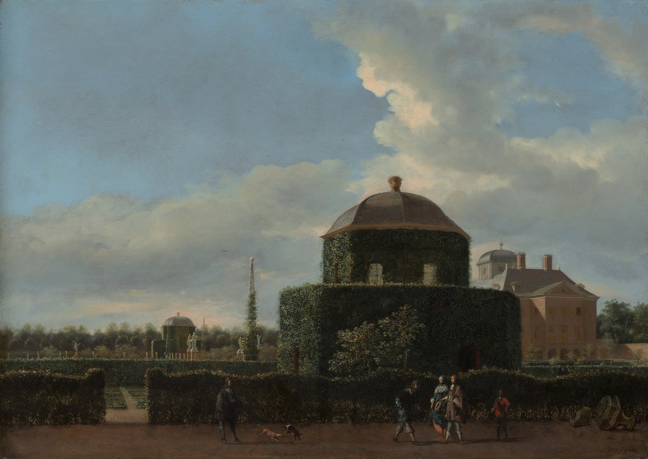 Huis ten Bosch i Haag och dess formella trädgårdsutsikt från öster, ca. 1668-70. av Jan van der Heyden
