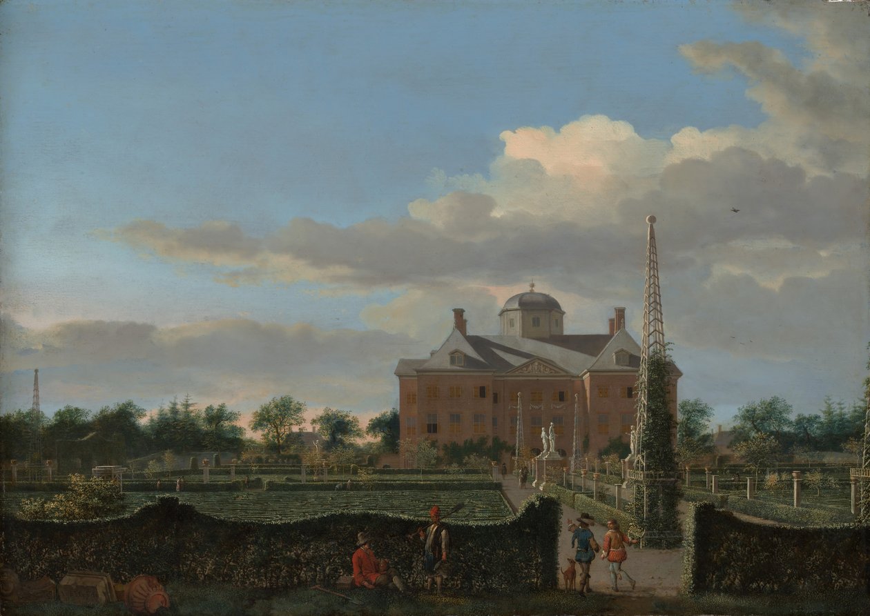 Huis ten Bosch i Haag och dess formella trädgårdsutsikt från söder, ca. 1668-70. av Jan van der Heyden
