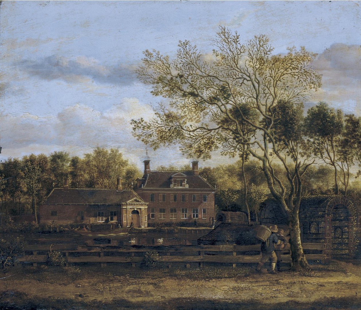 Hofstede Wolf en Hoeck längs floden Purmer nära Purmerend av Jan van der Heyden